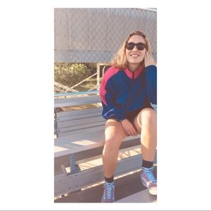 Check out my friend in her retro Reebok zip up!